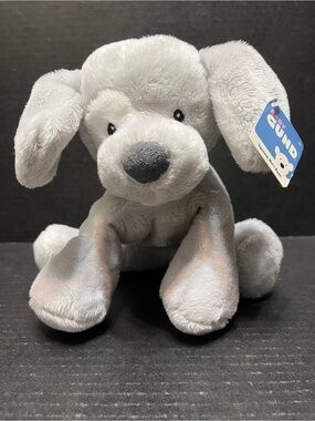 Baby Gund Spunky Gray Puppy Dog Plush Lovey Toy 8" White Eye Patch NWT